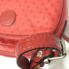 80's vintage FENDI red oval round shape shoulder purse with small FF logo print allover. So chic and cute.