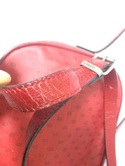 80's vintage FENDI red oval round shape shoulder purse with small FF logo print allover. So chic and cute.