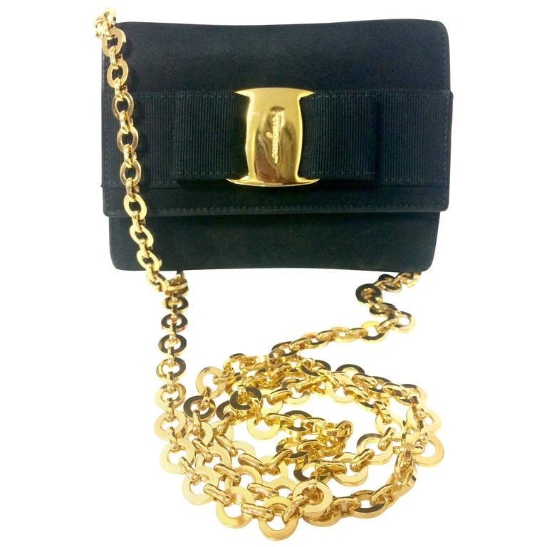 Salvatore Ferragamo Gancini Chain Black Gold Shoulder Bag