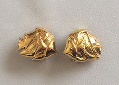 Vintage ESCADA golden topical fish design earrings. Perfect vintage jewelry gift.