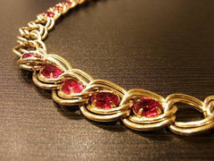 MINT. Vintage Givenchy wine red Swarovski stone crystals and gold tone chain long necklace. Gorgeous statement jewelry. Audrey Hepburn
