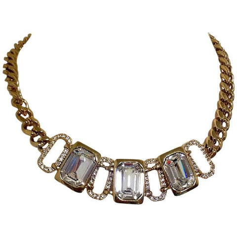 MINT. Vintage Givenchy gold tone chain statement necklace with crystal stones.  Gorgeous statement jewelry. Audrey Hepburn