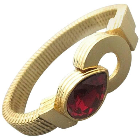 MINT. Vintage Givenchy golden round and flat chain bracelet with red teardrop shape Swarovski stone. Great gift idea