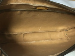 80's vintage Gucci Plus beige monogram large size makeup case, toiletry pouch, purse with golden logo plate. Unisex use