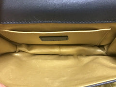 Vintage Valentino Garavani, gray leather chain shoulder bag with golden round V motif charm. Can be clutch bag as well.