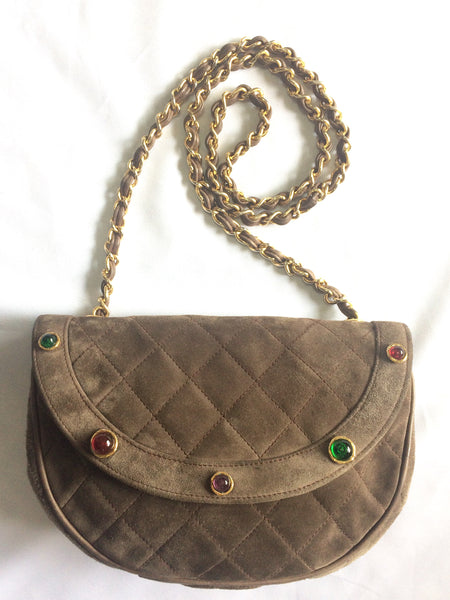 Vintage CHANEL beige brown, cocoa brown suede leather chain