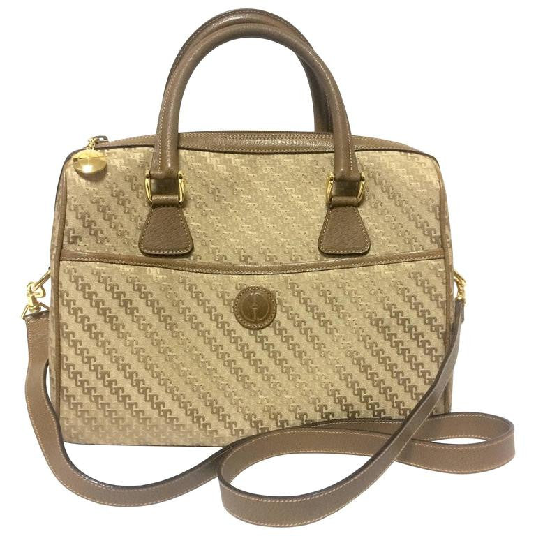 GUCCI Shoulder Bag Pochette GG Plus Vintage Zipper Beige Brown PVC Leather  Women