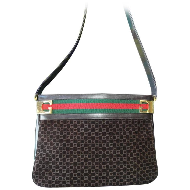 Gucci, Bags, Gucci Vintage Monogram Gg Blue Red Stripe Crossbody Bag