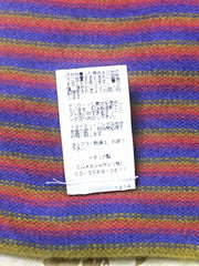 Vintage Hermes 100% Cashmere knit kids, baby scarf and cap, hat in multiple color stripe in purple, olive yellow, and pink. Made in Italy.
