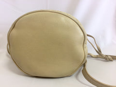 Vintage BALLY ivory white quilted lambskin mini hobo, bucket shoulder bag with golden B charm and drawstrings.
