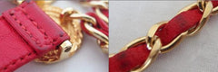 Vintage CHANEL lipstick red chain leather belt with golden CC charms. Must-have belt from CHANEL. Can be a chain necklace.