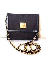 Vintage MCM black nylon monogram rare clutch shoulder bag with leather trimmings golden chain strap. Phenomenon, Big Bang.