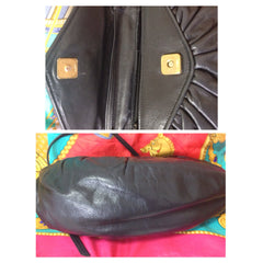 70's, 80's vintage FENDI black nappa leather oval round shape shoulder purse. Can be a clutch bag as well.