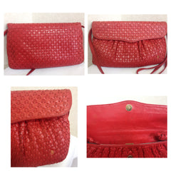 Vintage Bally red intrecciato leather handbag purse, shoulder bag with gold tone B logo. Masterpiece