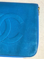 Vintage CHANEL blue caviar clutch bag, iPhone case, large wallet, cosmetic case pouch, mini bag. Best purse for daily use.