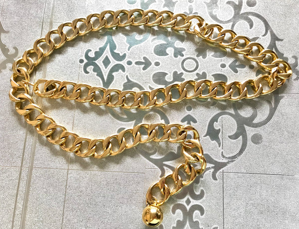 Chanel Vintage Chanel Gold Tone CC Medallion Thick Chain Belt
