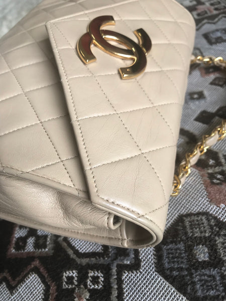 Chanel Vintage White Lambskin Classic Large Flap Bag