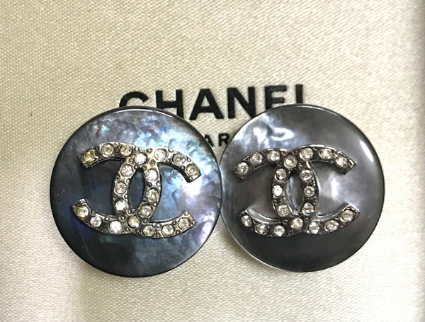Authentic CHANEL Vintage CC Logo Earrings With Small Gemstones With Gift Box