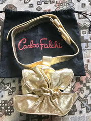 Vintage Carlos Falchi golden metallic leather mini fanny pack. Can use as pouch and belt. Belt would fit 26.3" through 31.5"