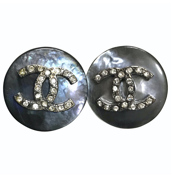 Chanel Silver Metal and Crystal CC Anchor Stud Earrings