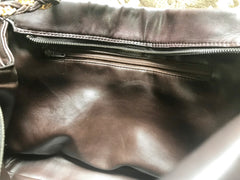 Vintage Bally quilted dark brown leather chain mix shoulder bag, tote bag with chain straps and a tassel to the zipper.
