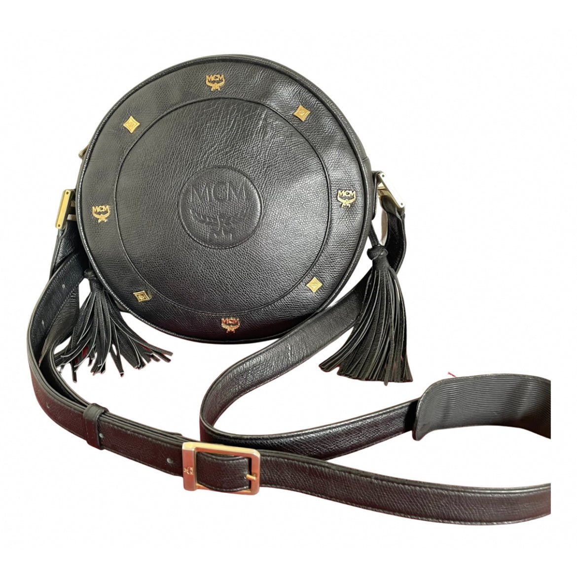 Vintage MCM black suzy wong, grained leather round shoulder bag