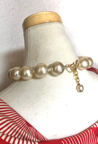 CHANEL 1980s Pearl Necklace CC Pendant 24K Gold Plated Rare
