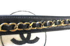 1980s. Vintage CHANEL black lamb leather belt bag, waist bag, fanny pack with golden chain belt & CC closure.  Belt size good for 23.8" through 26.2" (60.5-66.5cm)