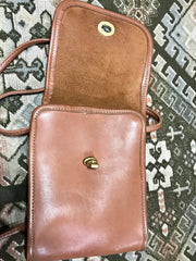 Vintage COACH genuine brown leather mini shoulder bag vertical rectangular shape. classic purse. Made in USA