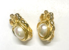 MINT. Vintage Christian Dior oval shape faux pearl earrings with CD logo. Edwardian design jewelry. Perfect gift.