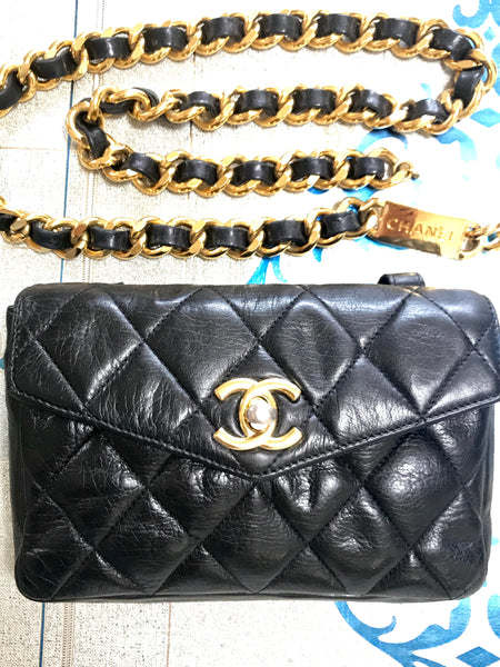 Vintage CHANEL black lambskin hip bag, fanny pack with logo bar golden – eNdApPi  ***where you can find your favorite designer vintages..authentic,  affordable, and lovable.