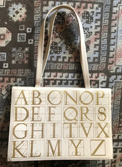 Vintage Paloma Picasso ivory beige leather large shoulder bag, tote bag with golden alphabet, letter print. Must have daily purse. 050425r3