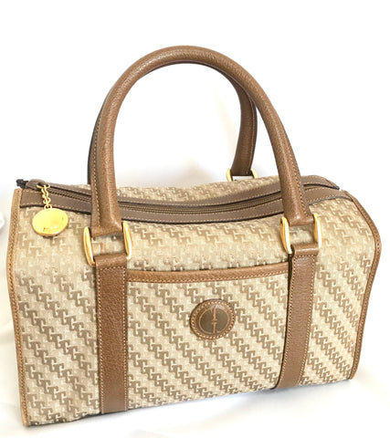 80's vintage Gucci brown monogram webbing sherry line speedy style handbag.