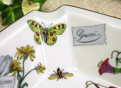1980's vintage Gucci ceramic flower and butterflies plate, porcelain ashtray. Rare masterpieces from Gucci and BERNARDAUD LIMOGES. Accornero