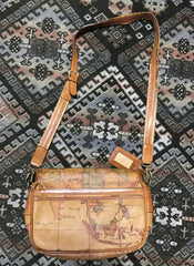 Vintage Alviero Martini  Prima Classe messenger type classic shoulder bag with a map print of Africa and Southeast Asia. Unisex use.