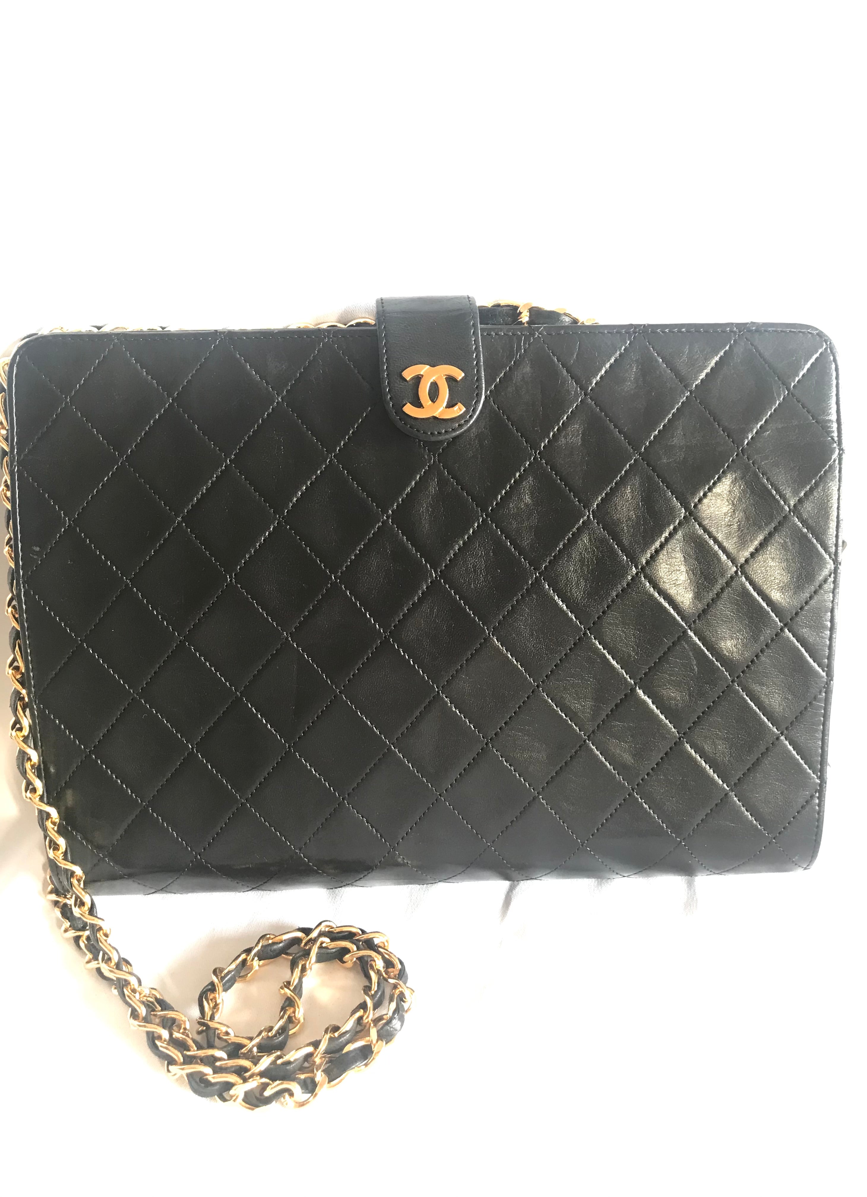 Chanel, Vintage black Lambskin quilted shoulder bag with tassel and gold  hardware. - Unique Designer Pieces