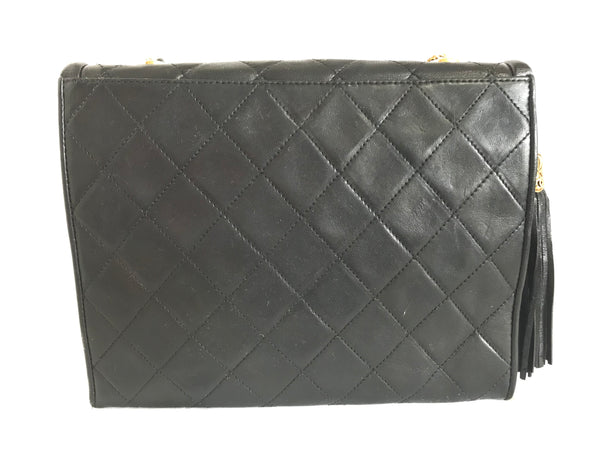 Vintage CHANEL black leather double envelop style flap shoulder