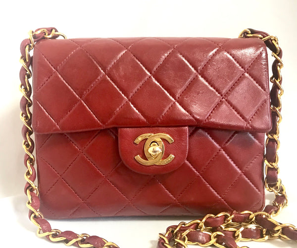 Vintage Lambskin Chanel Red Quilted Clutch Handbag