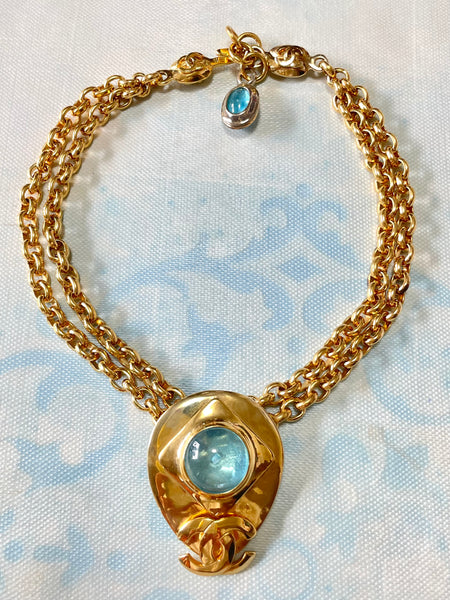 Vintage CHANEL statement necklace with gripoix blue stone and CC mark –  eNdApPi ***where you can find your favorite designer  vintages..authentic, affordable, and lovable.