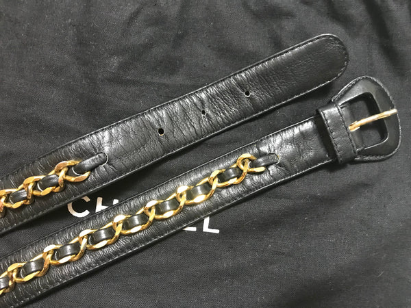 Chanel Black Leather CC Buckle Belt 80CM