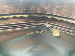 Vintage CHANEL brown suede classic tote bag with large CC mark and golden CC medal charm to the zipper. Classic purse for daily use.