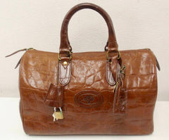 Vintage Mulberry brown croc embossed leather speedy style handbag.Classic purse by Roger Saul.