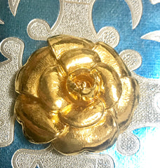 Vintage CHANEL golden camellia/rose flower pin brooch. Good for jacket, hat, scarf etc. Elegant and classic. Best vintage gift.