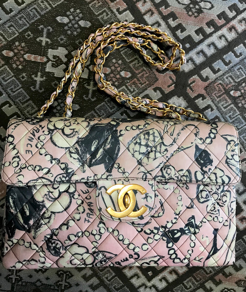Vintage CHANEL pink coated canvas 2.55 jumbo chain shoulder bag