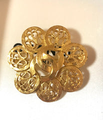 Vintage CHANEL arabesque flower brooch with CC mark. Made in France. Hat, scarf, jacket. Great gift. 050327re1