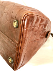 Vintage Mulberry brown croc embossed leather speedy bag style handbag. Classic unisex purse by Roger Saul. Must have bag.