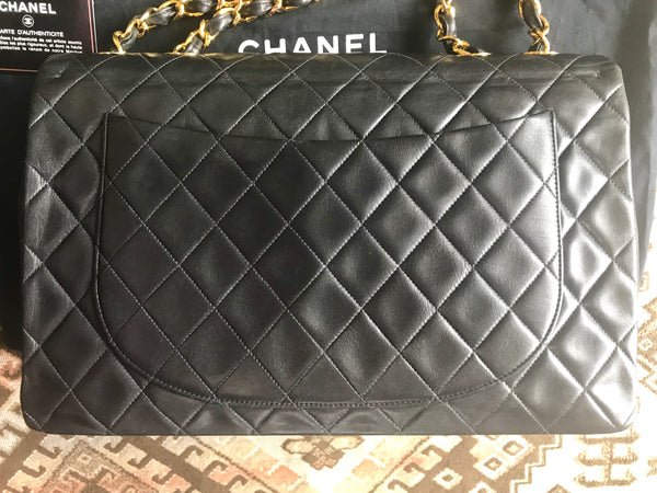 Chanel Lambskin Quilted XL Jumbo Single Flap Black - MyDesignerly