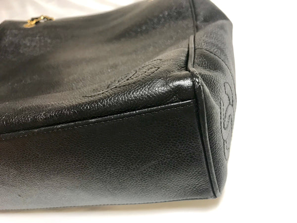 Vintage CHANEL black caviarskin chain large tote bag, shoulder