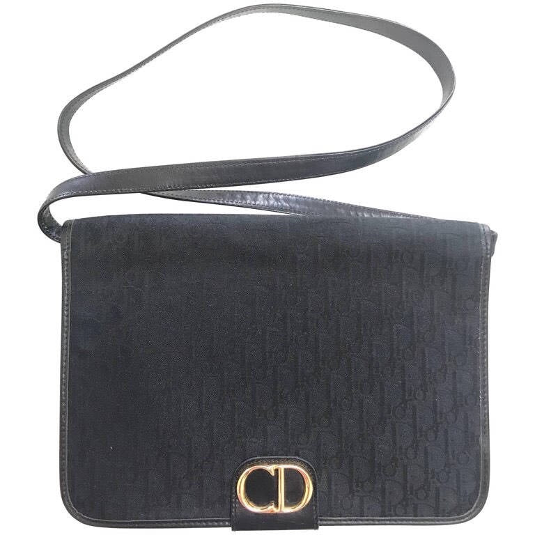 Christian Dior Vintage Logo Jacquard Fabric & Leather T Shoulder Bags