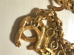 Vintage Chanel Turnlock CC closure and CHANEL letter dangle bracelet. Must have 90s jewelry. CC and logo letter charm bracelet.